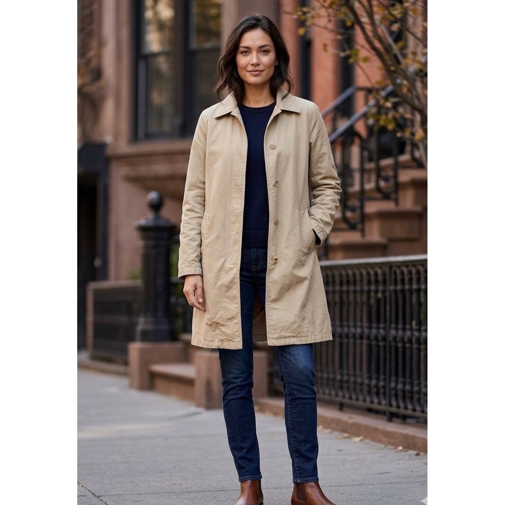 Polo Jeans Co Ralph Lauren Tan Khaki Trench Car Coat Womens Medium Cotton Blend